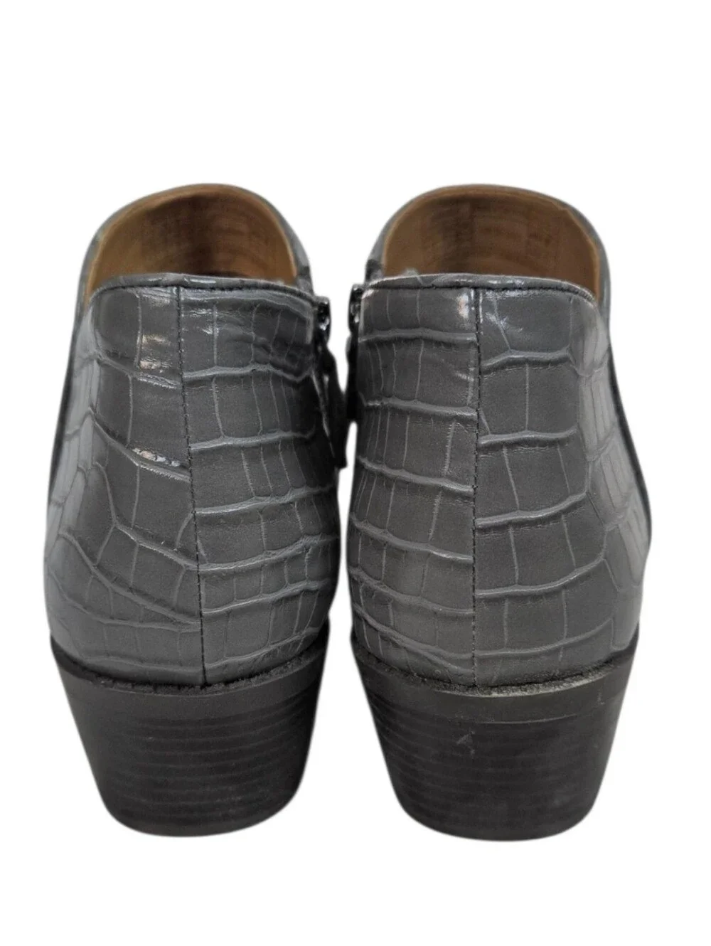 Vionic Grey Suede-Style Ankle Bootie with Croc-Embossed Heel